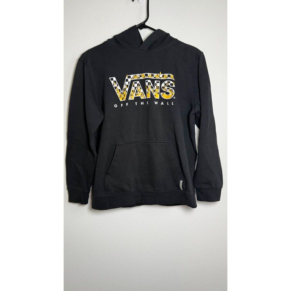 Vans Off The Wall Hoodie Large Black Flame Checkerboard Logo Pullover Skate